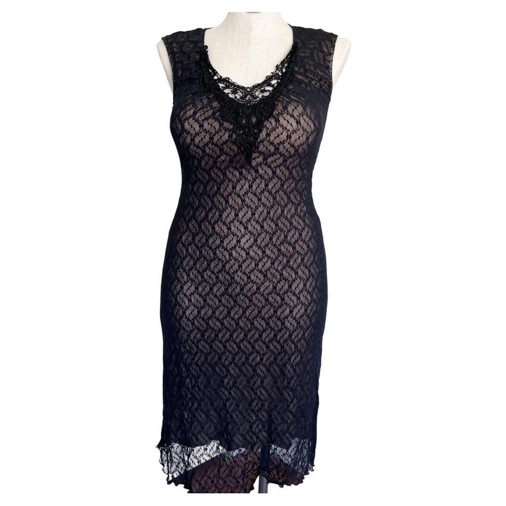Vintage De.Coded Y2K Black Lace V Neck A Line Dress